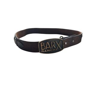 Vintage Western Blue Bayou Brass Belt Bar X Ranch Solid Buckle Brown Leather